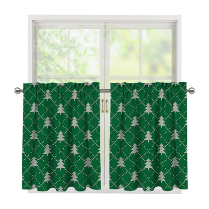 Christmas Tree Knitted Pattern Print Tier Curtains