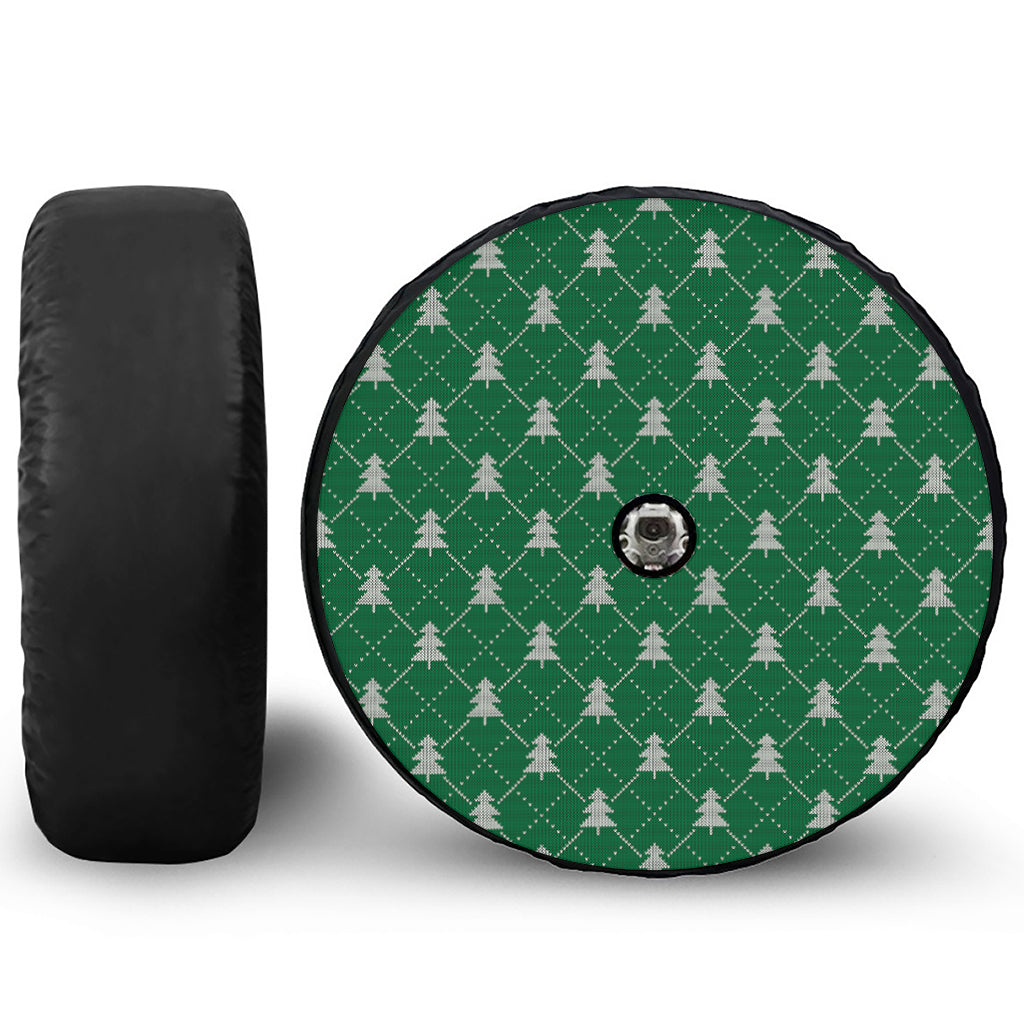 Christmas Tree Knitted Pattern Print Tire Cover With Camera Hole