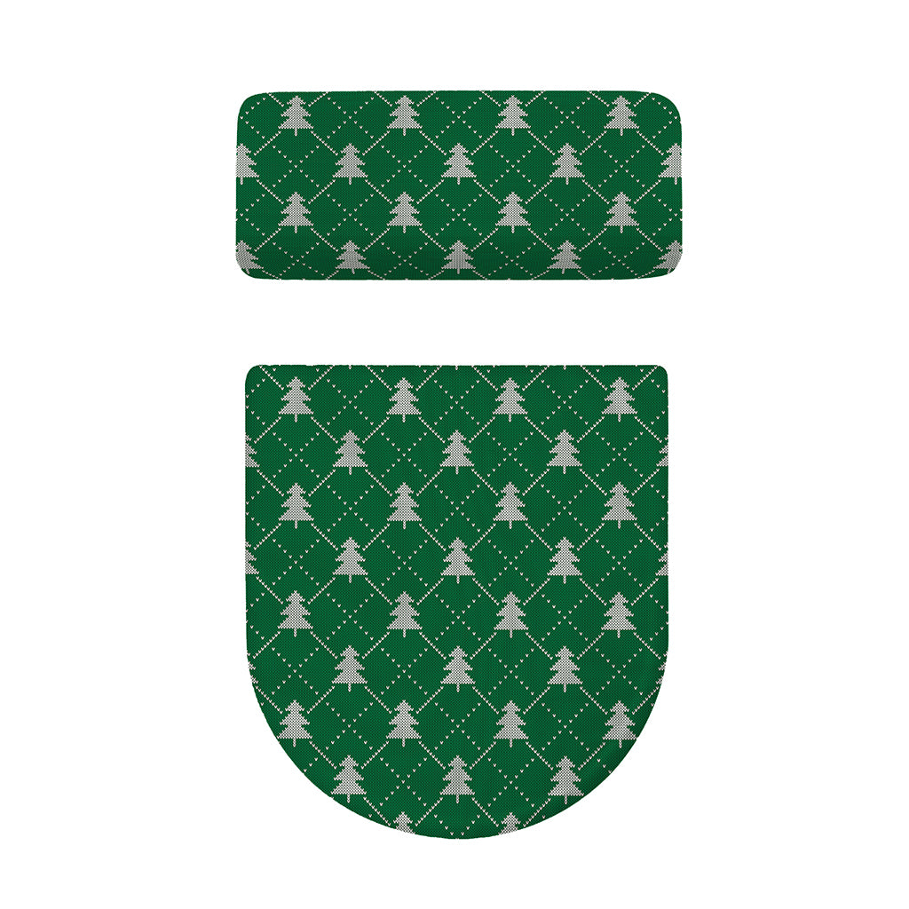 Christmas Tree Knitted Pattern Print Toilet Lid And Tank Cover Set