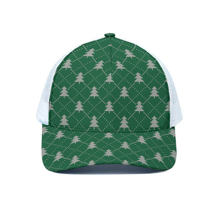 Christmas Tree Knitted Pattern Print White Mesh Trucker Cap