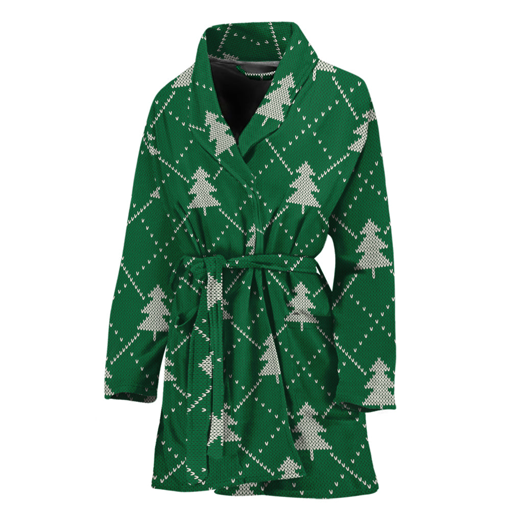 Christmas Tree Knitted Pattern Print Women's Bathrobe