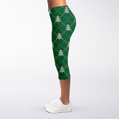 Christmas Tree Knitted Pattern Print Women's Capri Leggings