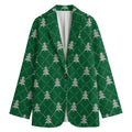 Christmas Tree Knitted Pattern Print Women's Cotton Blazer