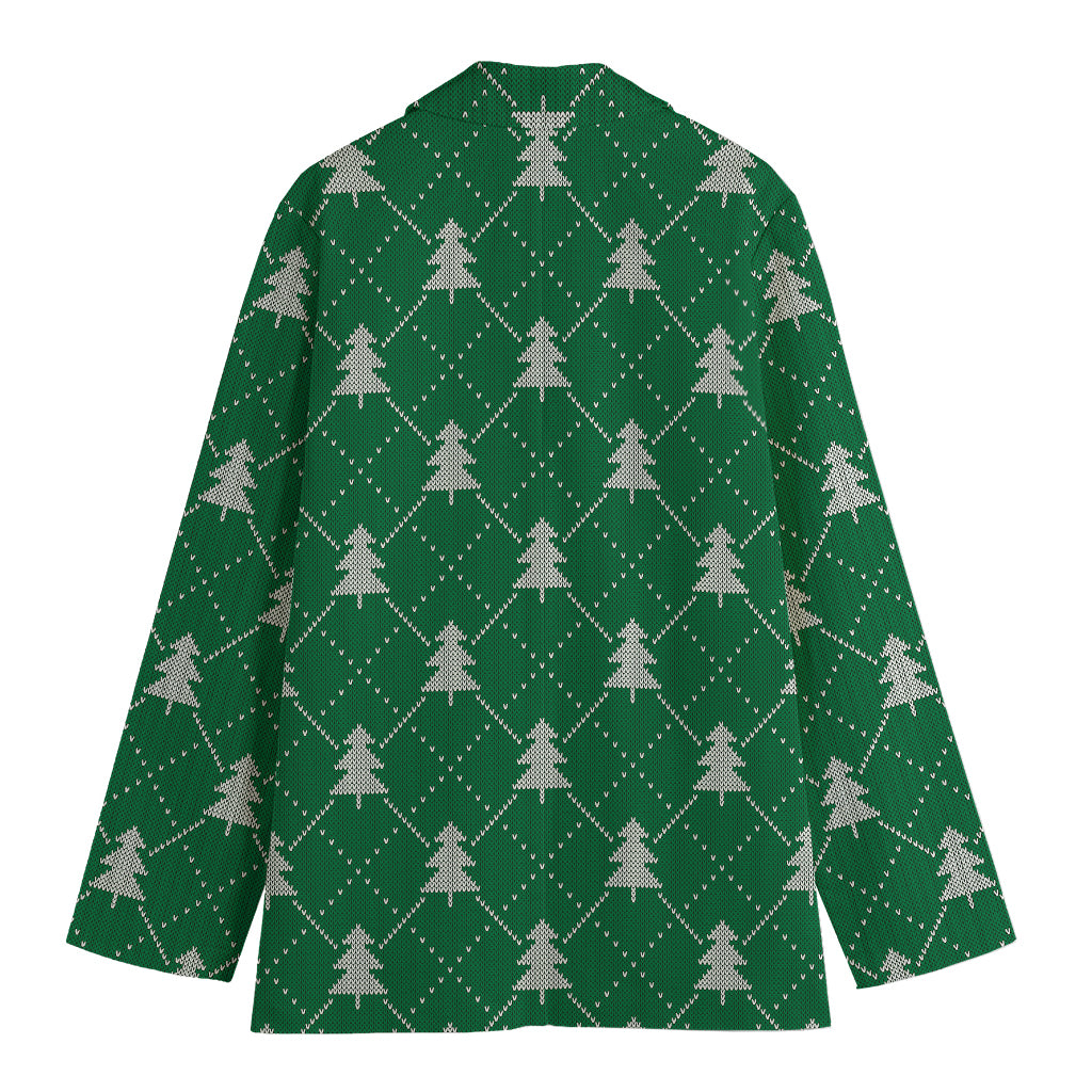 Christmas Tree Knitted Pattern Print Women's Cotton Blazer