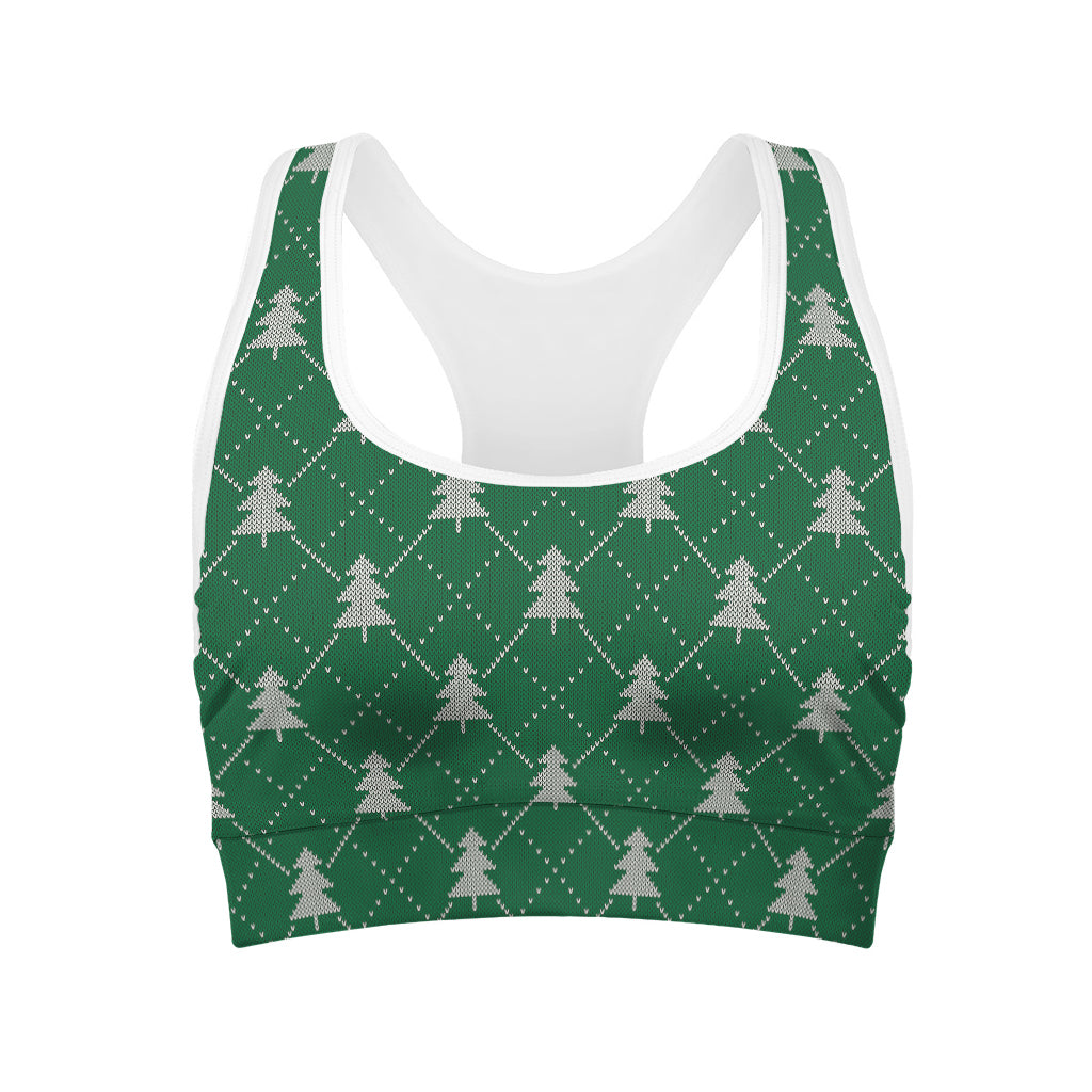 Christmas Tree Knitted Pattern Print Women's Sports Bra