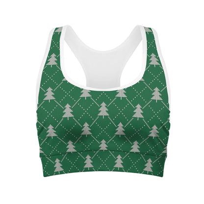 Christmas Tree Knitted Pattern Print Women's Sports Bra
