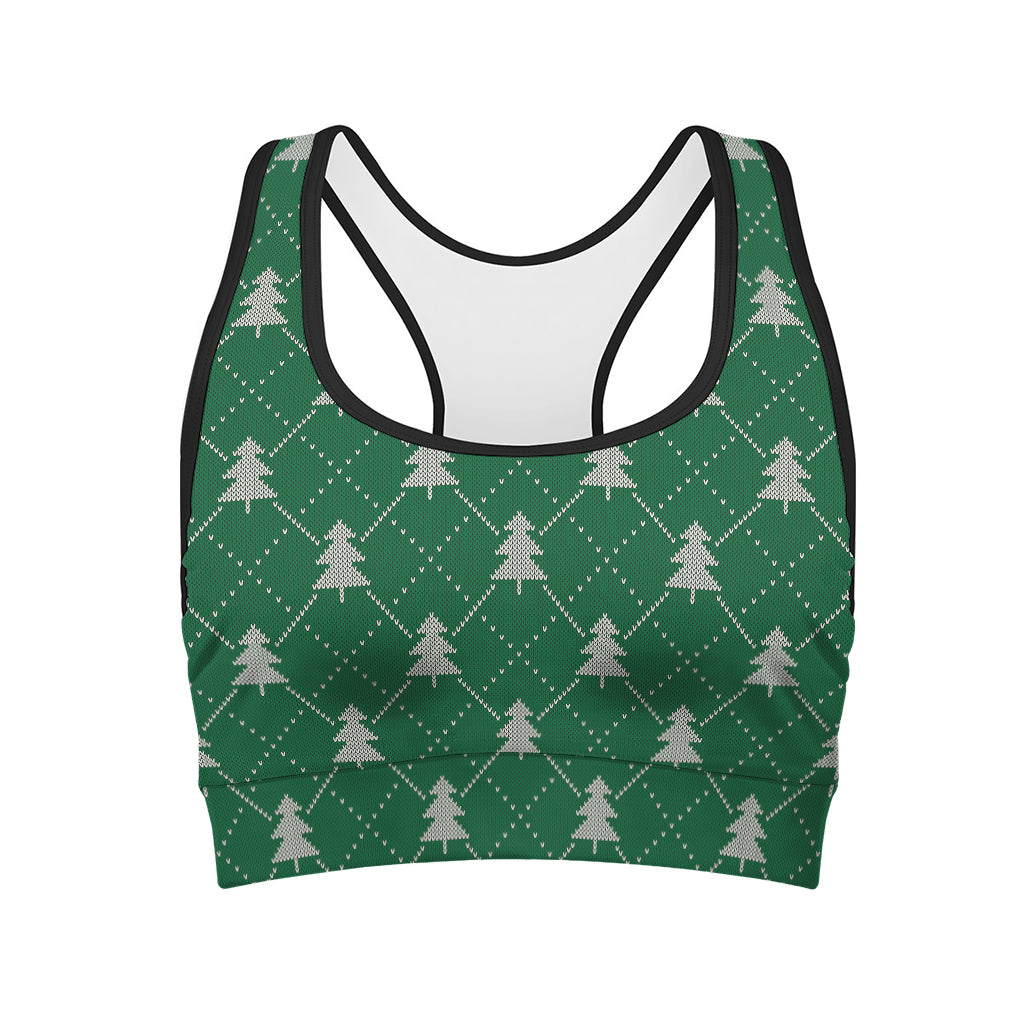 Christmas Tree Knitted Pattern Print Women's Sports Bra