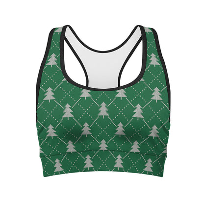 Christmas Tree Knitted Pattern Print Women's Sports Bra