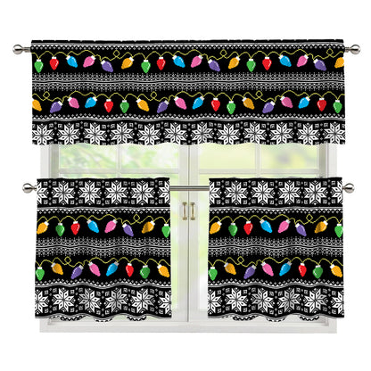 Christmas Tree Lights Print 3 Piece Kitchen Curtains