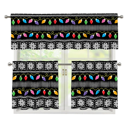 Christmas Tree Lights Print 3 Piece Kitchen Curtains