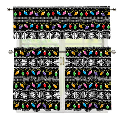 Christmas Tree Lights Print 3 Piece Kitchen Curtains