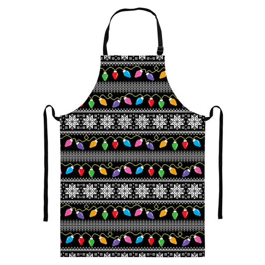 Christmas Tree Lights Print Bib Apron With Pocket