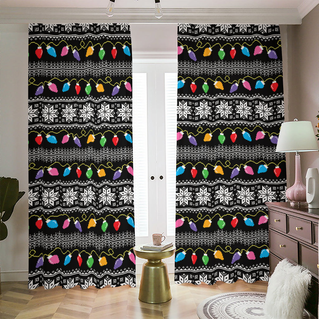 Christmas Tree Lights Print Blackout Pencil Pleat Curtains