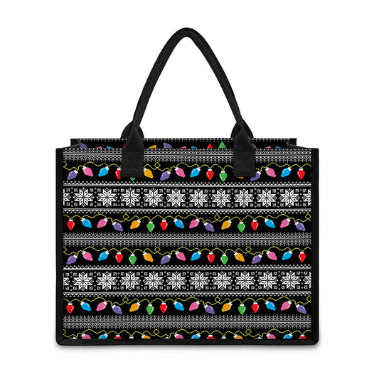 Christmas Tree Lights Print Canvas Tote Bag