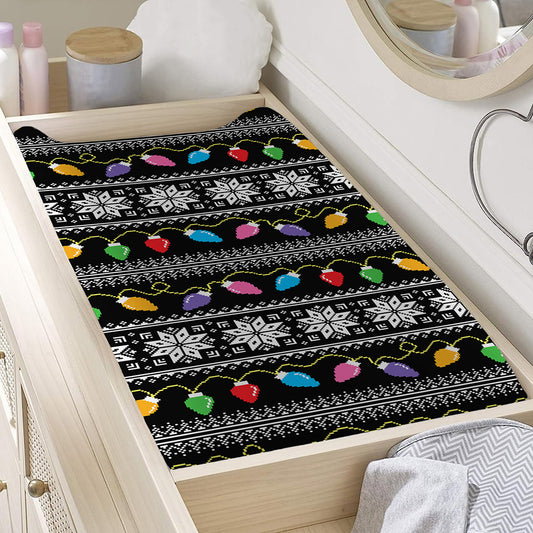 Christmas Tree Lights Print Changing Pad Cover