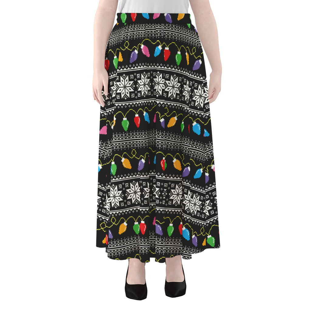 Christmas Tree Lights Print Chiffon Maxi Skirt