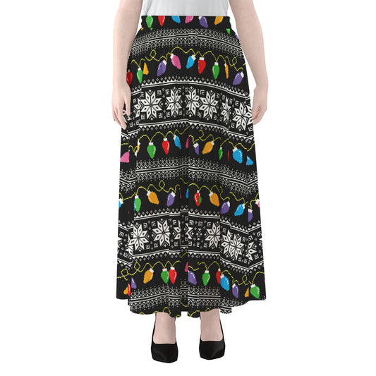 Christmas Tree Lights Print Chiffon Maxi Skirt
