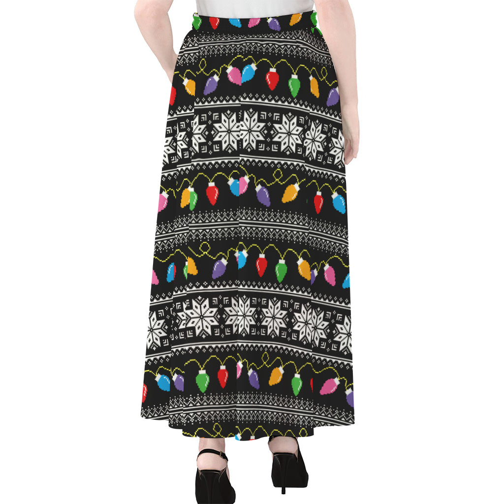Christmas Tree Lights Print Chiffon Maxi Skirt