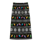 Christmas Tree Lights Print Cotton Front Slit Maxi Skirt