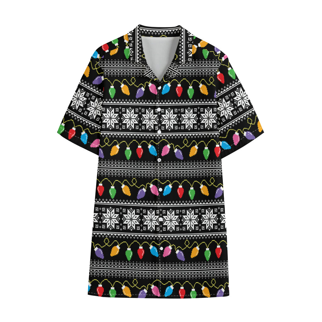 Christmas Tree Lights Print Cotton Hawaiian Shirt