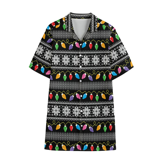 Christmas Tree Lights Print Cotton Hawaiian Shirt