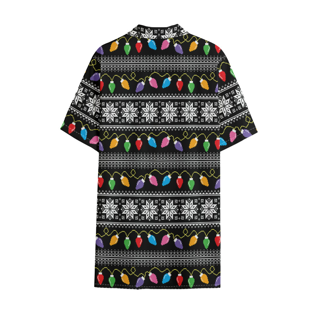 Christmas Tree Lights Print Cotton Hawaiian Shirt