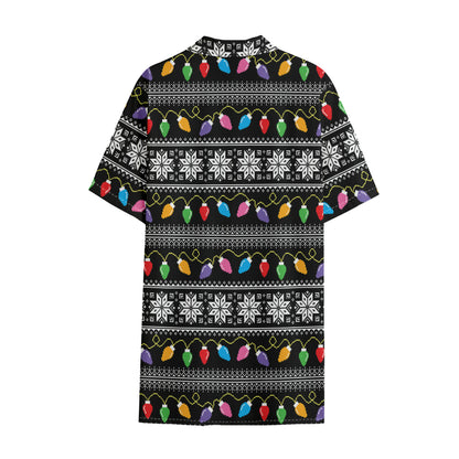 Christmas Tree Lights Print Cotton Hawaiian Shirt