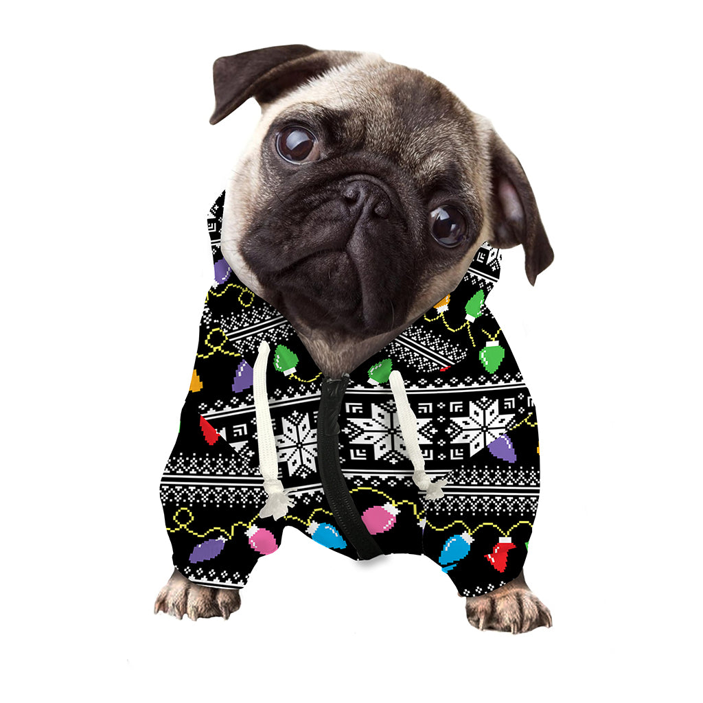 Christmas Tree Lights Print Dog Zip Up Hoodie