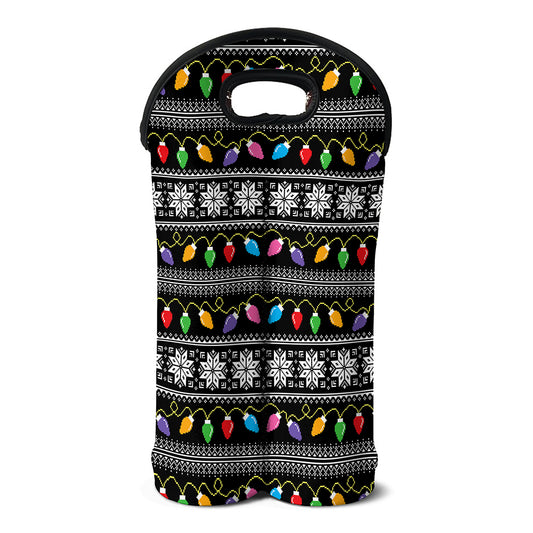 Christmas Tree Lights Print Double Neoprene Wine Tote