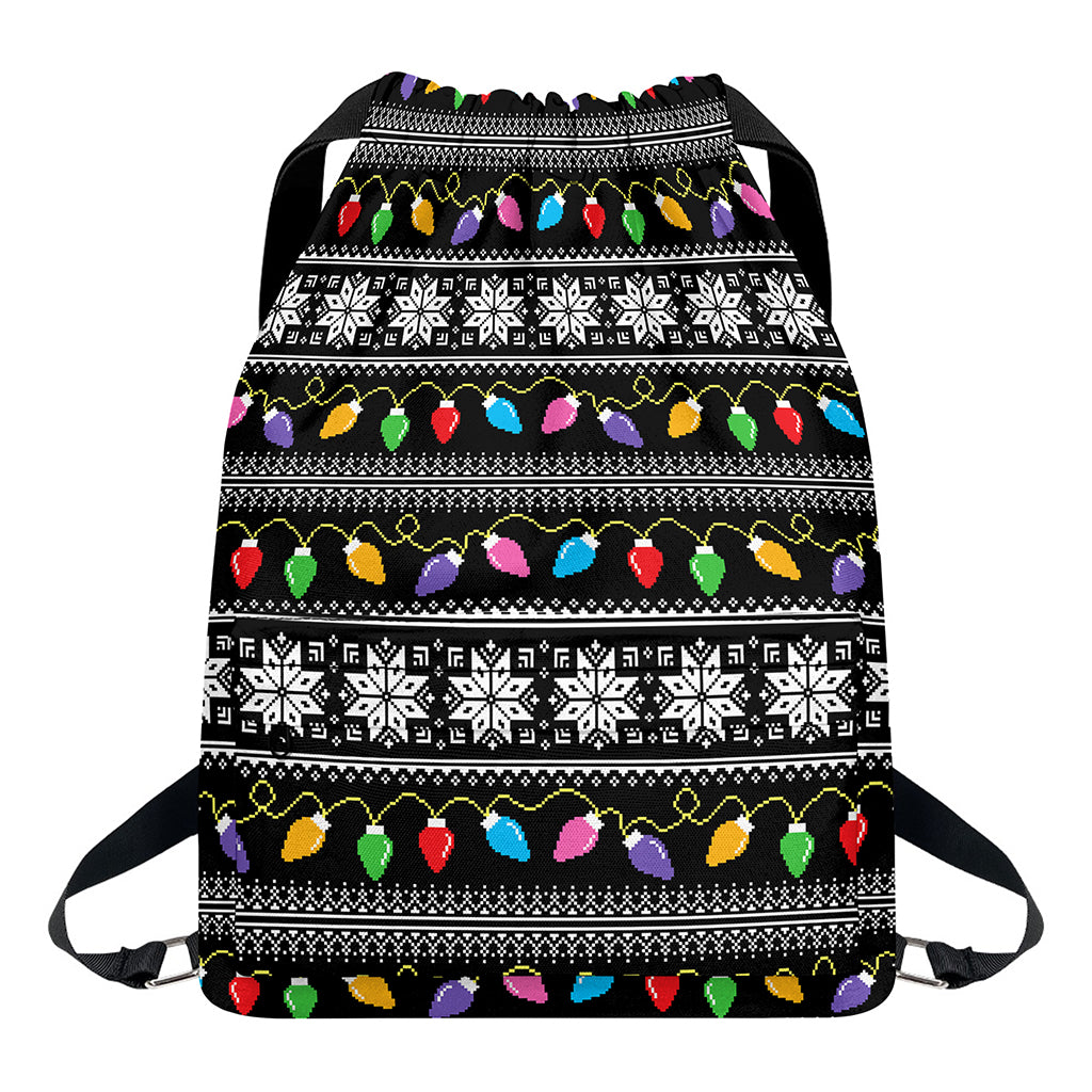 Christmas Tree Lights Print Drawstring Backpack