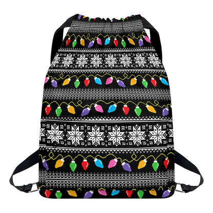 Christmas Tree Lights Print Drawstring Backpack