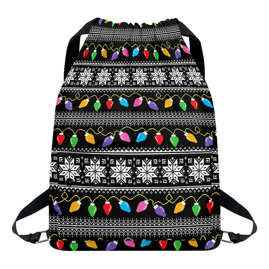 Christmas Tree Lights Print Drawstring Backpack