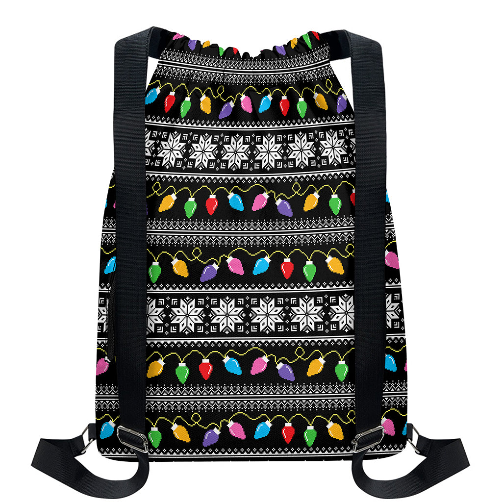 Christmas Tree Lights Print Drawstring Backpack