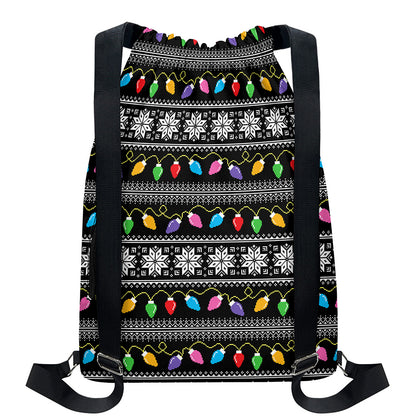 Christmas Tree Lights Print Drawstring Backpack