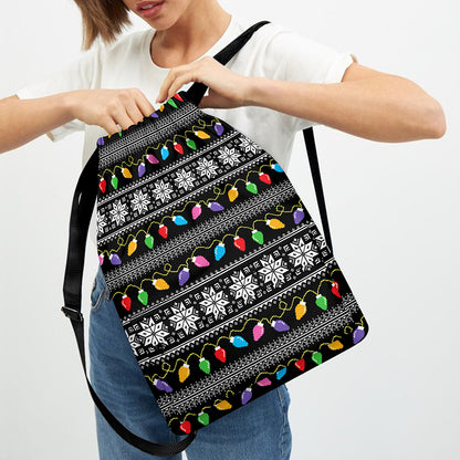 Christmas Tree Lights Print Drawstring Backpack