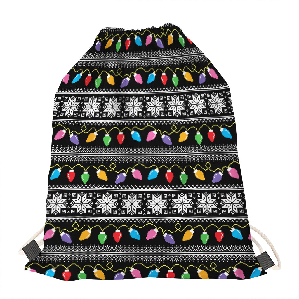 Christmas Tree Lights Print Drawstring Bag