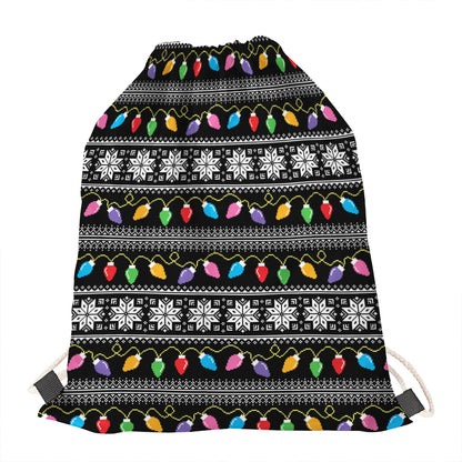 Christmas Tree Lights Print Drawstring Bag