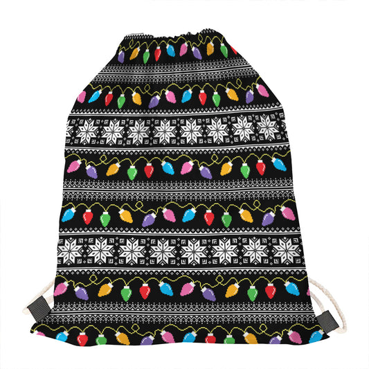 Christmas Tree Lights Print Drawstring Bag