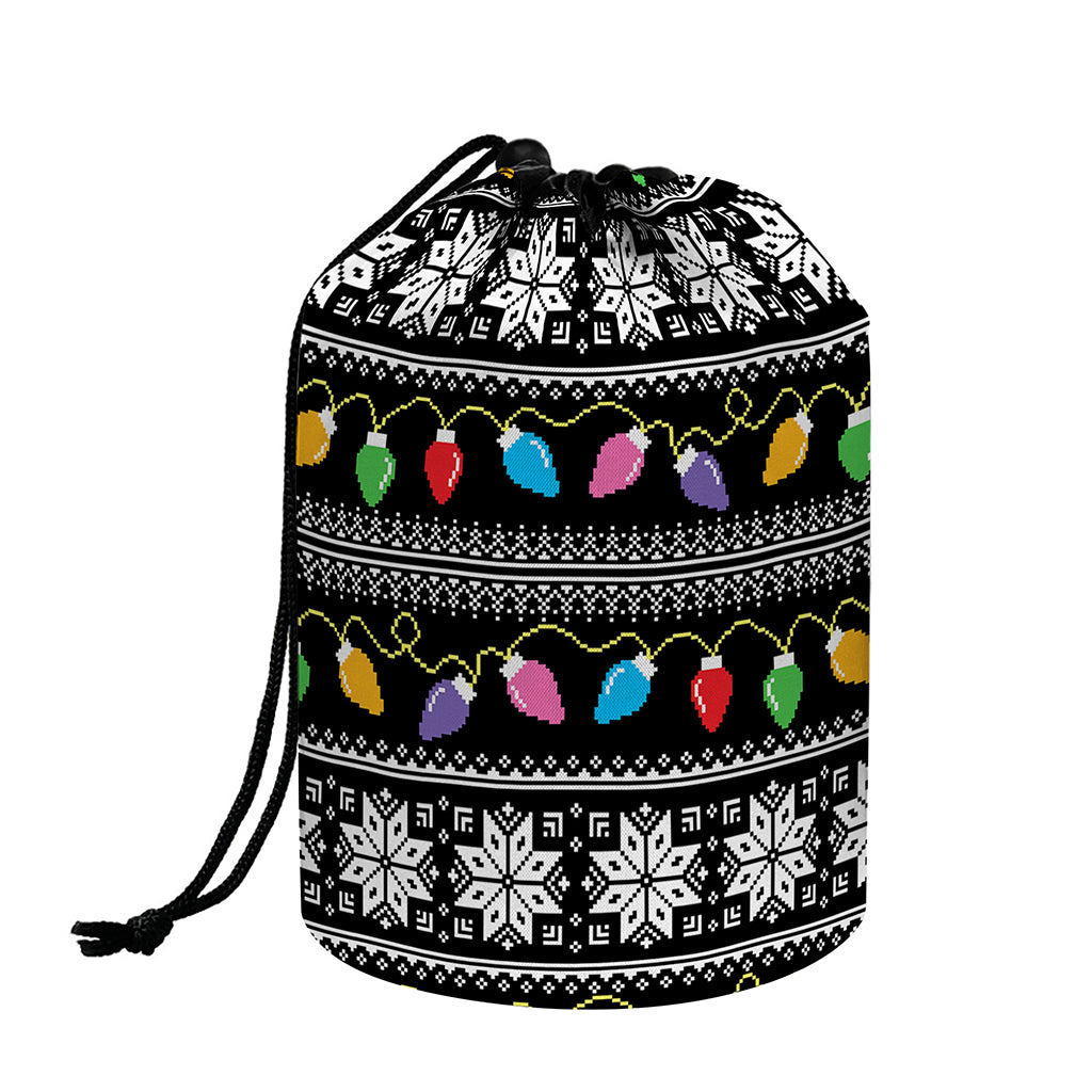 Christmas Tree Lights Print Drawstring Makeup Bag