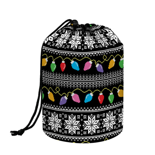 Christmas Tree Lights Print Drawstring Makeup Bag