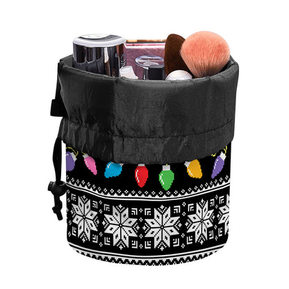 Christmas Tree Lights Print Drawstring Makeup Bag