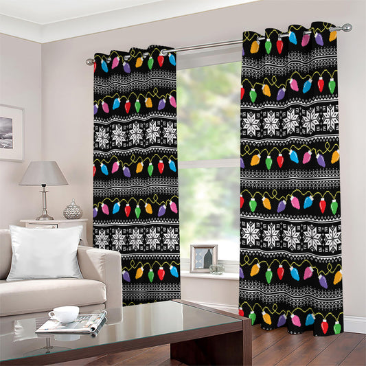 Christmas Tree Lights Print Extra Wide Grommet Curtains