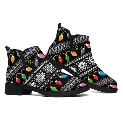 Christmas Tree Lights Print Flat Ankle Boots