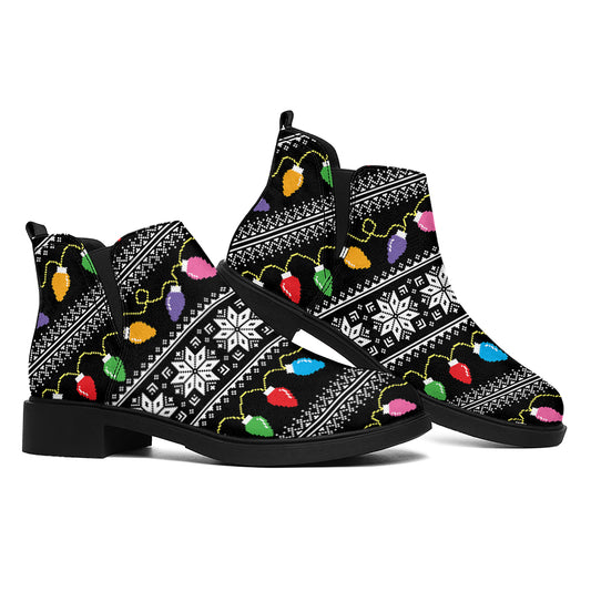 Christmas Tree Lights Print Flat Ankle Boots