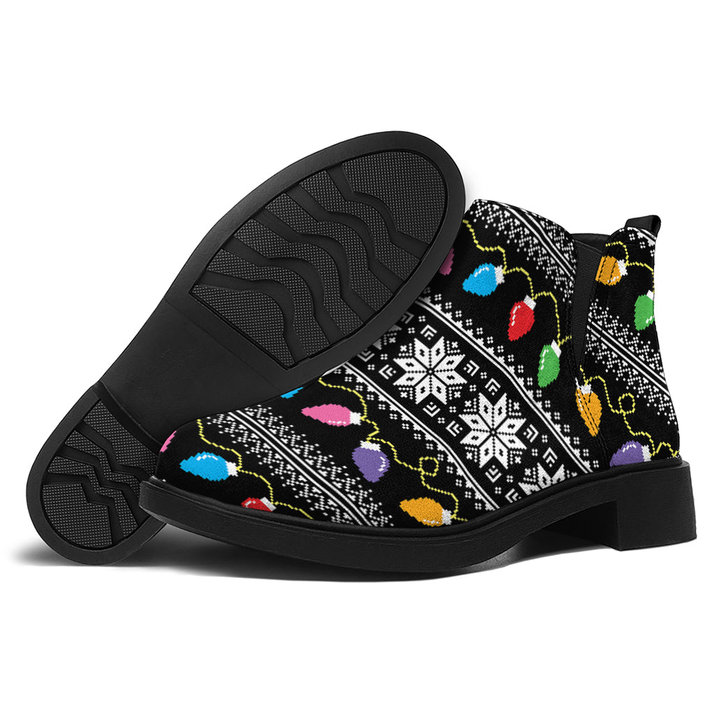 Christmas Tree Lights Print Flat Ankle Boots