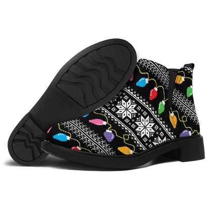 Christmas Tree Lights Print Flat Ankle Boots