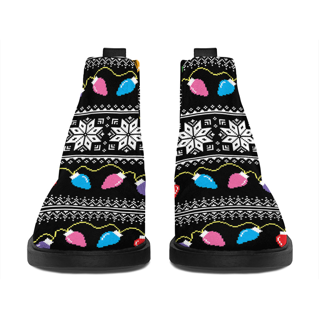Christmas Tree Lights Print Flat Ankle Boots