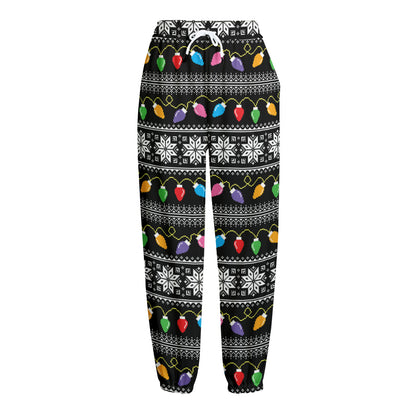 Christmas Tree Lights Print Fleece Lined Knit Pants