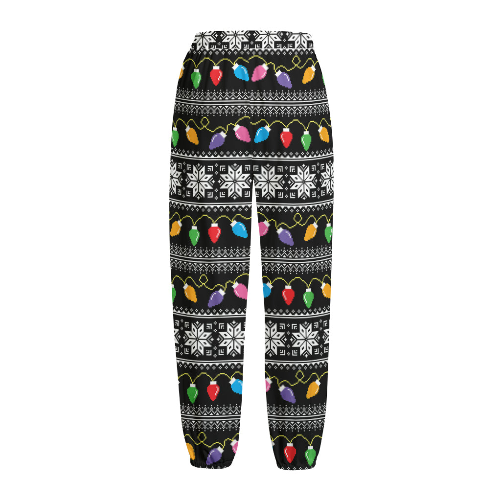 Christmas Tree Lights Print Fleece Lined Knit Pants