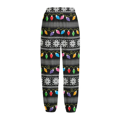 Christmas Tree Lights Print Fleece Lined Knit Pants